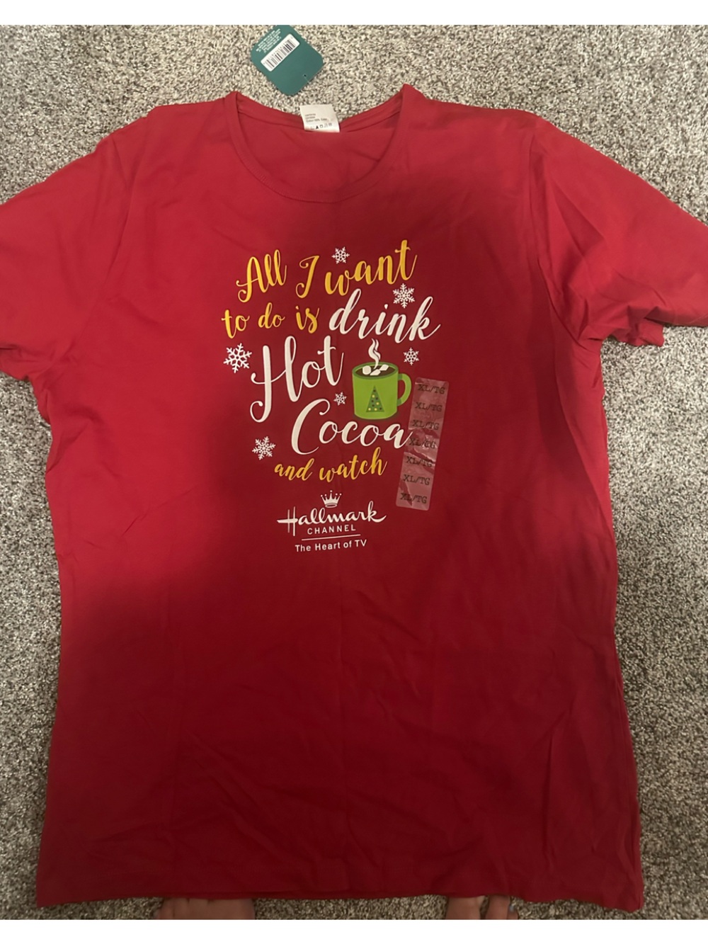 Hallmark Red Holiday Tee with 'Hot Cocoa' Graphic and Green Mug